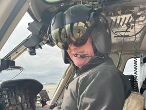 Evan Brown of Ace Aeronautics flew with the X-Sight HMD in Elbit America's Vertical Lift Test Bed in Huntsville March 2023.